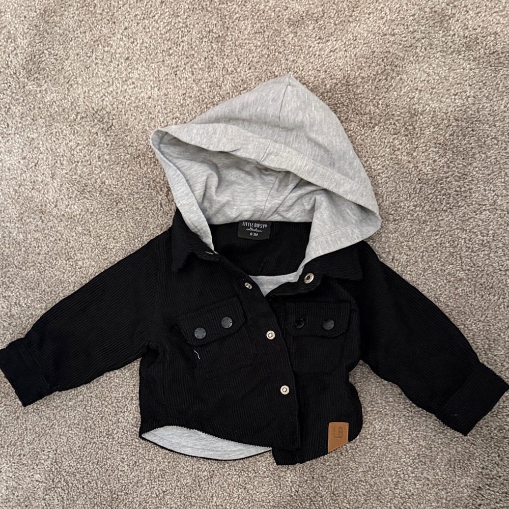 Little Bipsy Black Corduroy Jacket with Gray Hood